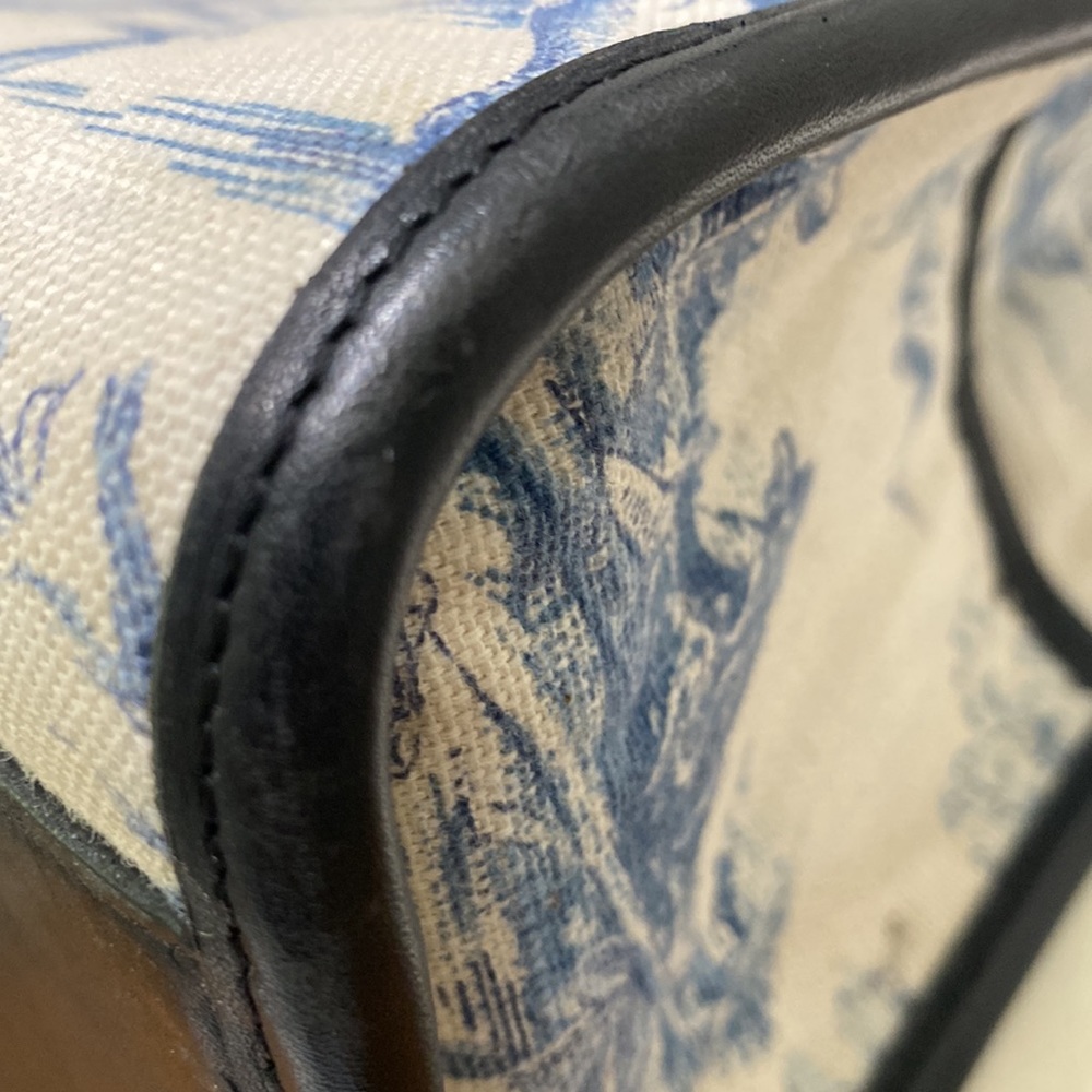 BRIGHTON “Martine” Blue Toile Canvas/ Black Croc Embossed Leather Tote Bag - Picture 13 of 16